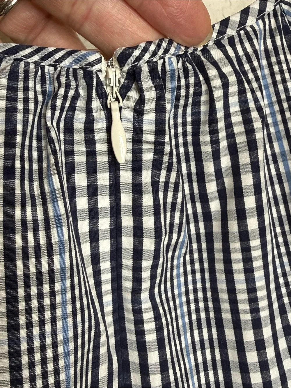 J.Crew Navy Gingham Halter Mini Dress with Ruffle Hem, Size 10 Plaid Preppy